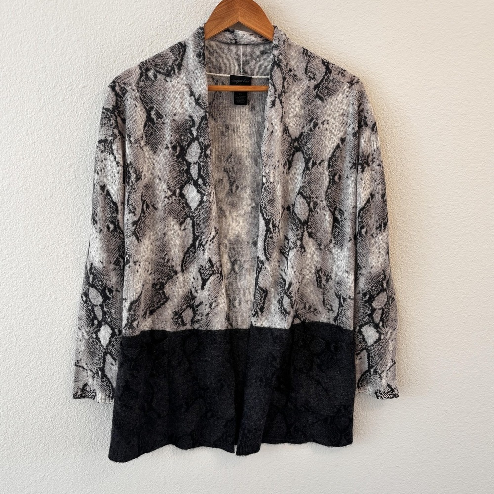 Magaschoni Cashmere Snake Print Open Cardigan Sweater Womens XS Quiet Luxury